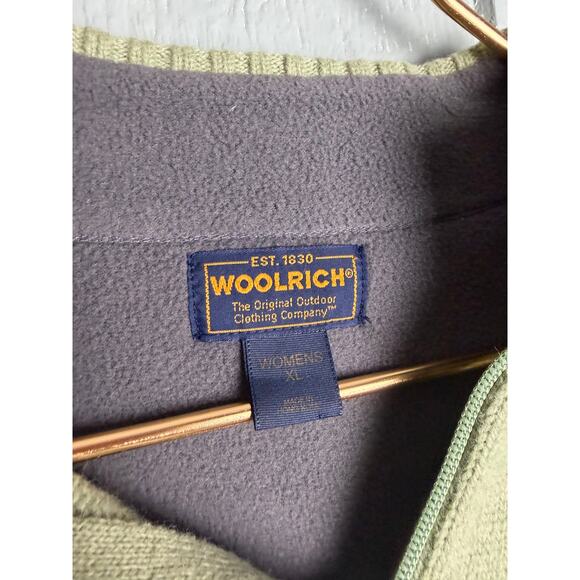 Vintage Woolrich Women’s XL Lambswool Quarter Zip Sweater Green Fair Isle Trim - Picture 5 of 7